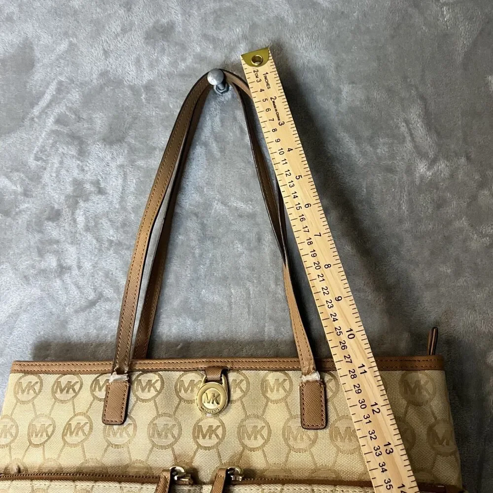 Michael Kors Kempton Signature Beige and Brown Monogram Medium Pocket Tote - Picture 6 of 9